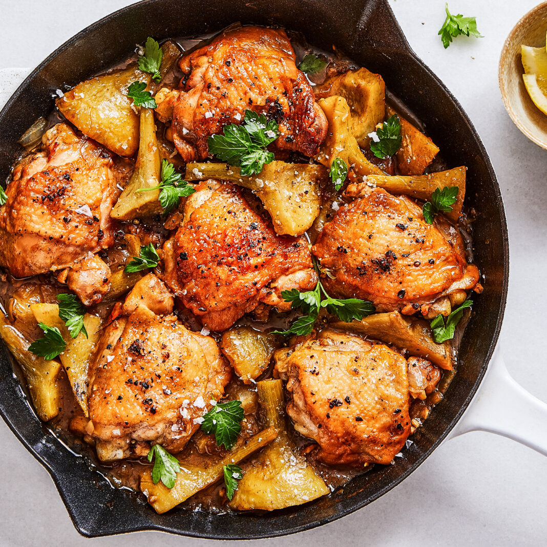 One-Skillet Moroccan Chicken with Artichokes and Lemon: Fragrant & Festive